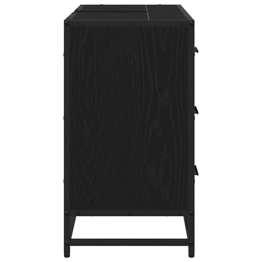 Baderomsskap med skuff Svart Eik 80 x 33 x 60 cm Konstruert tre