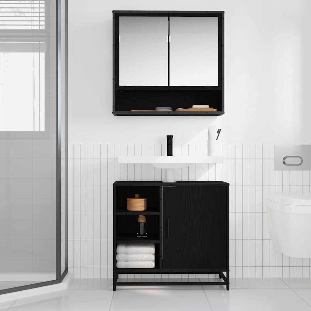 Baderomsskap med hylle Svart Eik 65 x 33 x 60 cm Konstruert tre