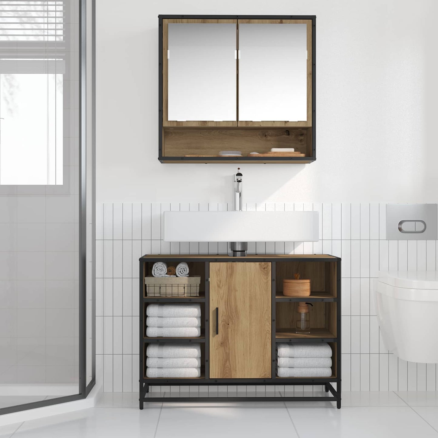 Baderomsskap med dør Artisan Eik 80 x 33 x 60 cm Konstruert tre