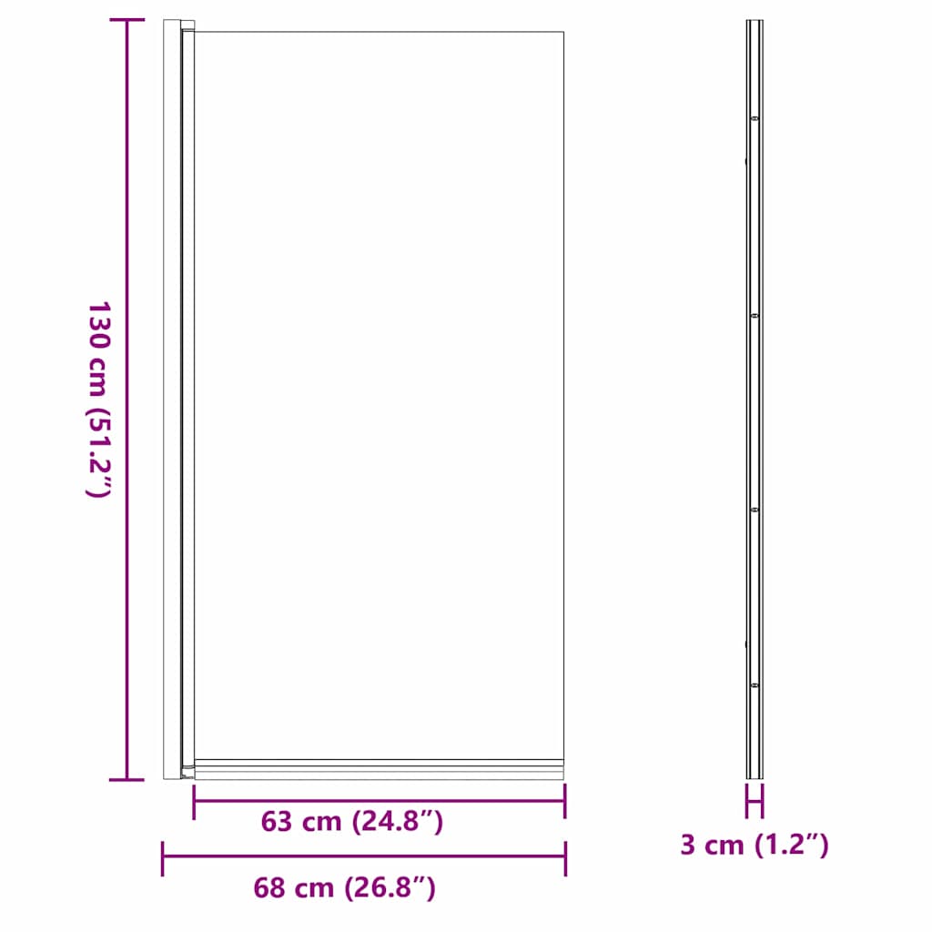 Bade dusjvegg Svart 68 x 130 cm Herdet glass