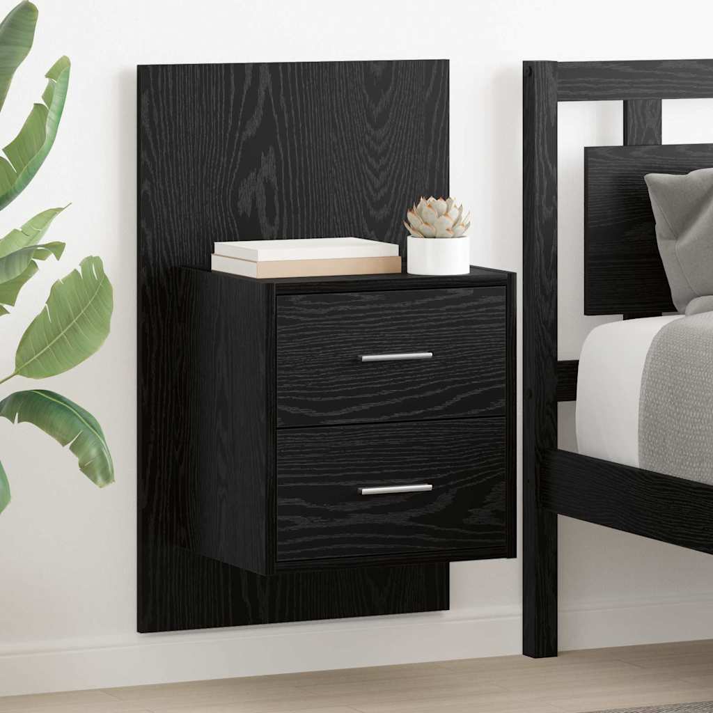 Vegghengt nattbord 2 pcs Svart Eik 48,5 x 32,5 x 80 cm
