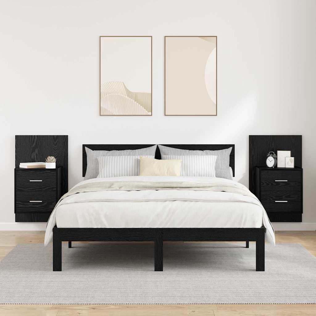 Vegghengt nattbord 2 pcs Svart Eik 48,5 x 32,5 x 80 cm