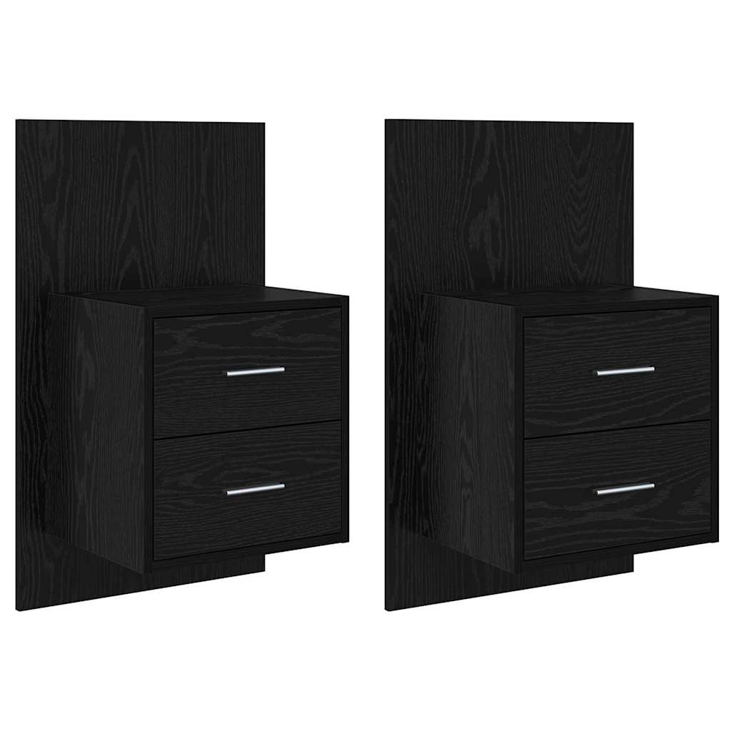 Vegghengt nattbord 2 pcs Svart Eik 48,5 x 32,5 x 80 cm