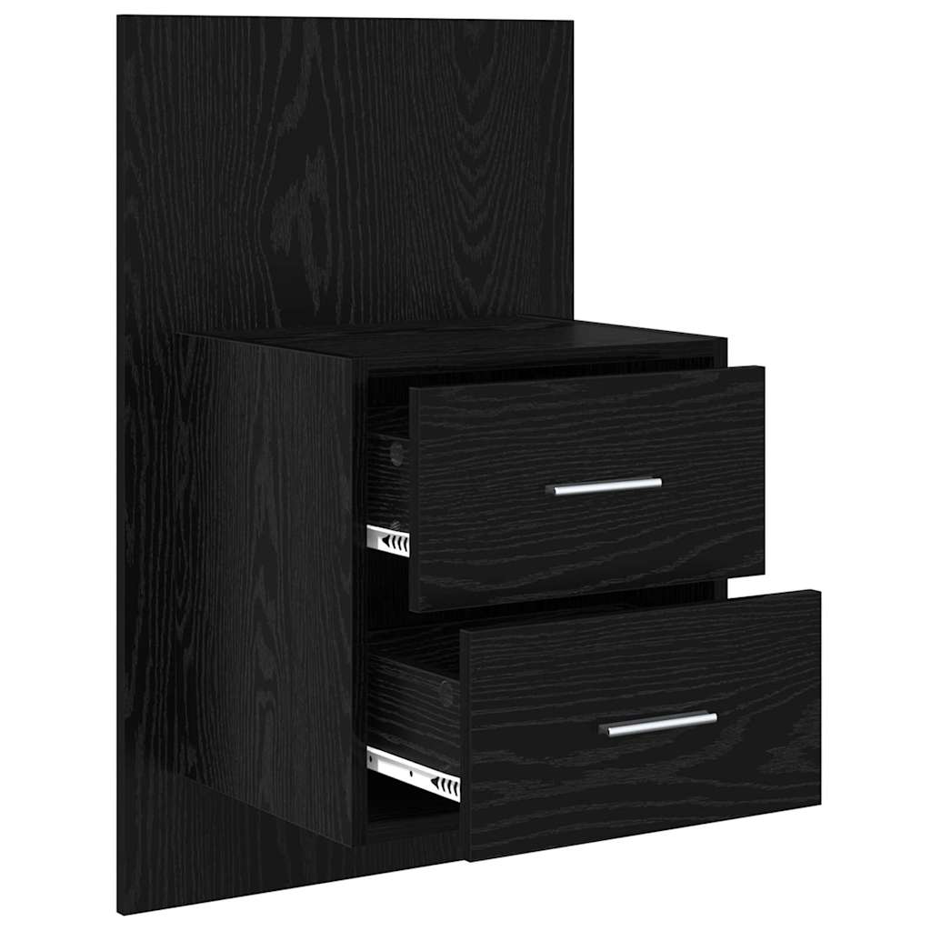 Vegghengt nattbord 2 pcs Svart Eik 48,5 x 32,5 x 80 cm