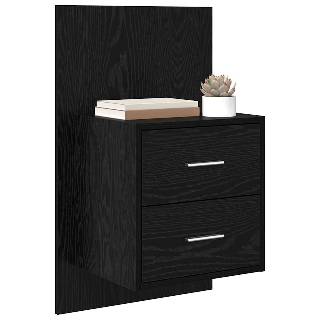 Vegghengt nattbord 2 pcs Svart Eik 48,5 x 32,5 x 80 cm