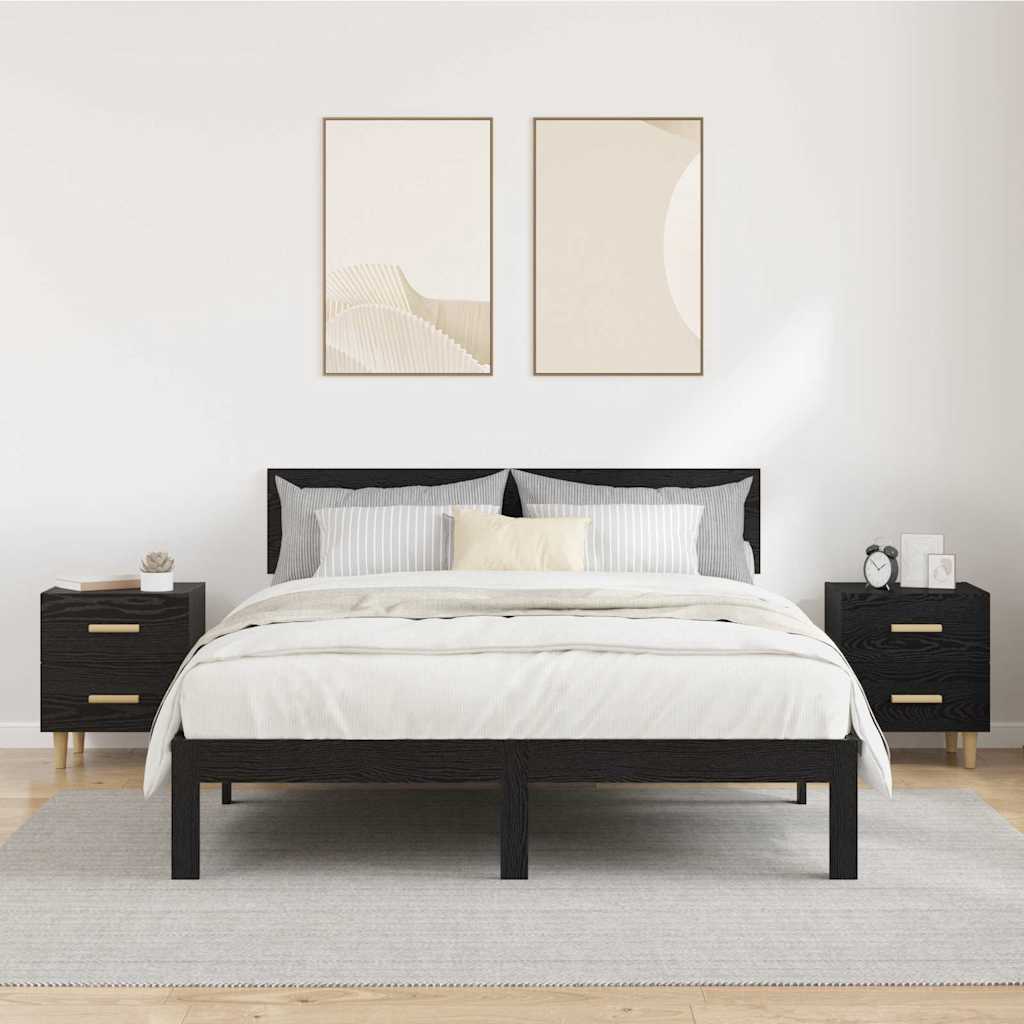 Sengeskap 2 pcs Svart Eik 40 x 35 x 47.5cm Konstruert tre