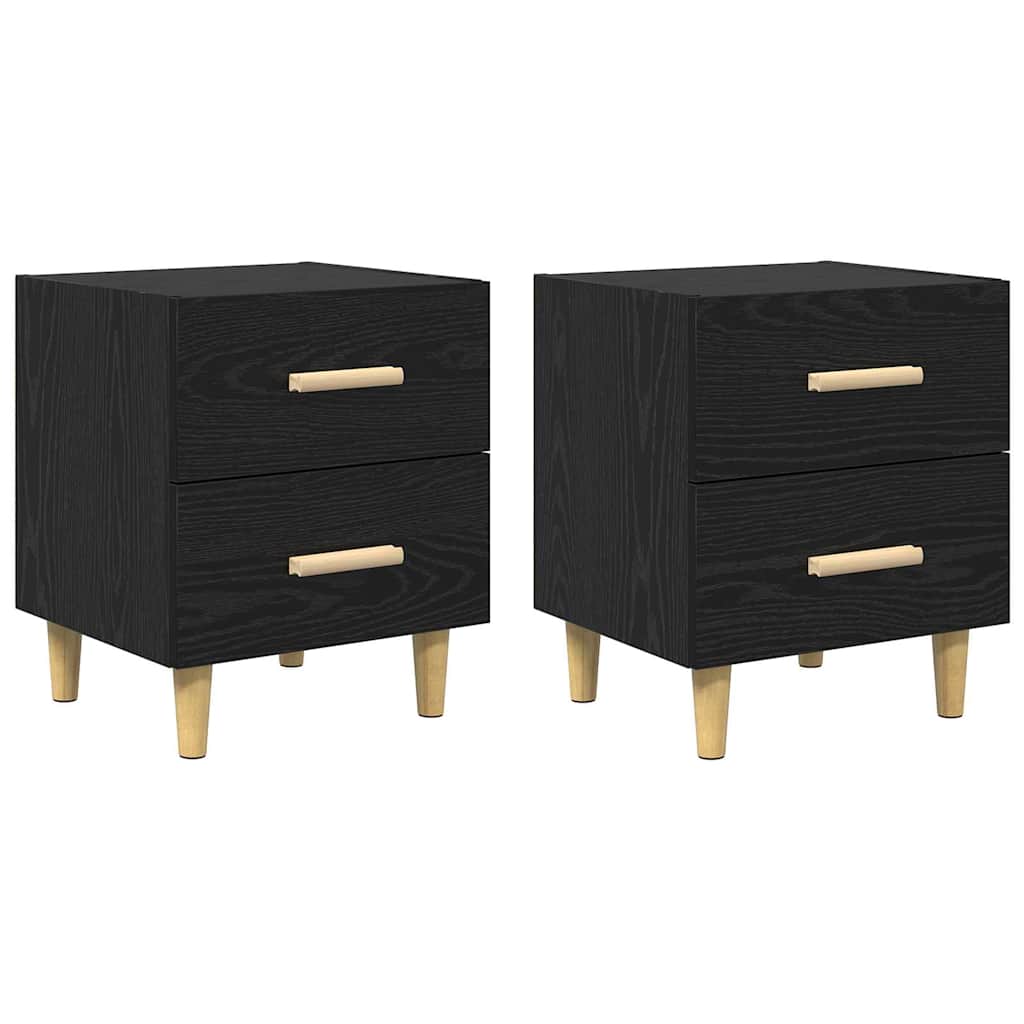 Sengeskap 2 pcs Svart Eik 40 x 35 x 47.5cm Konstruert tre