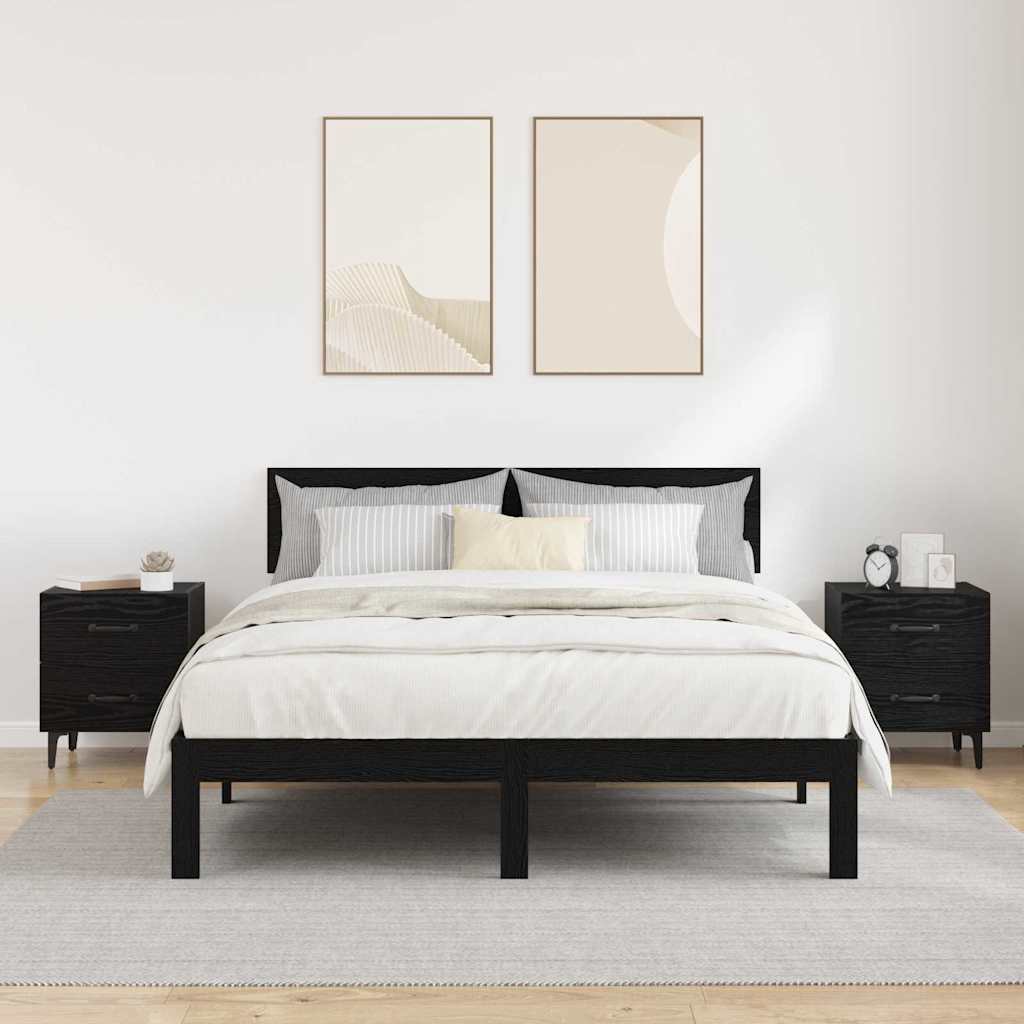 Sengeskap 2 pcs Svart Eik 40 x 35 x 47,5 cm Konstruert tre