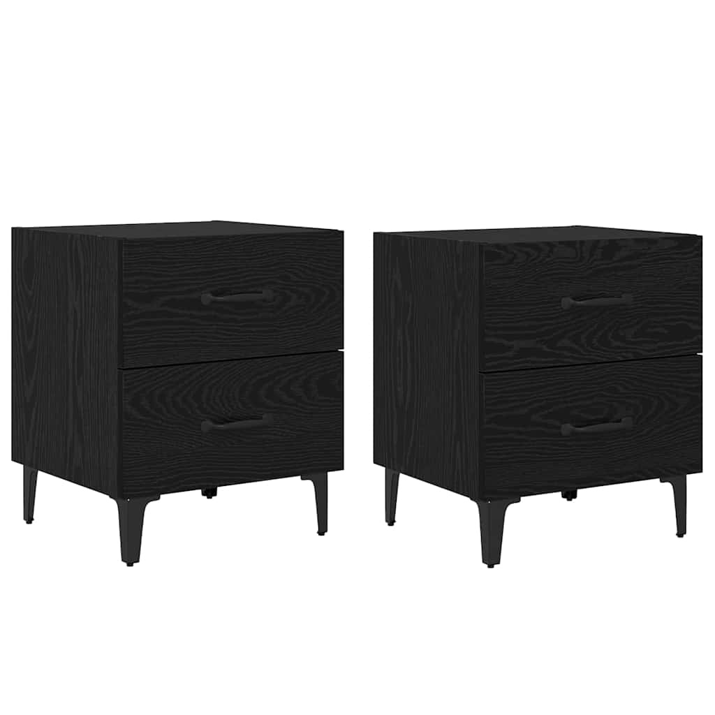 Sengeskap 2 pcs Svart Eik 40 x 35 x 47,5 cm Konstruert tre