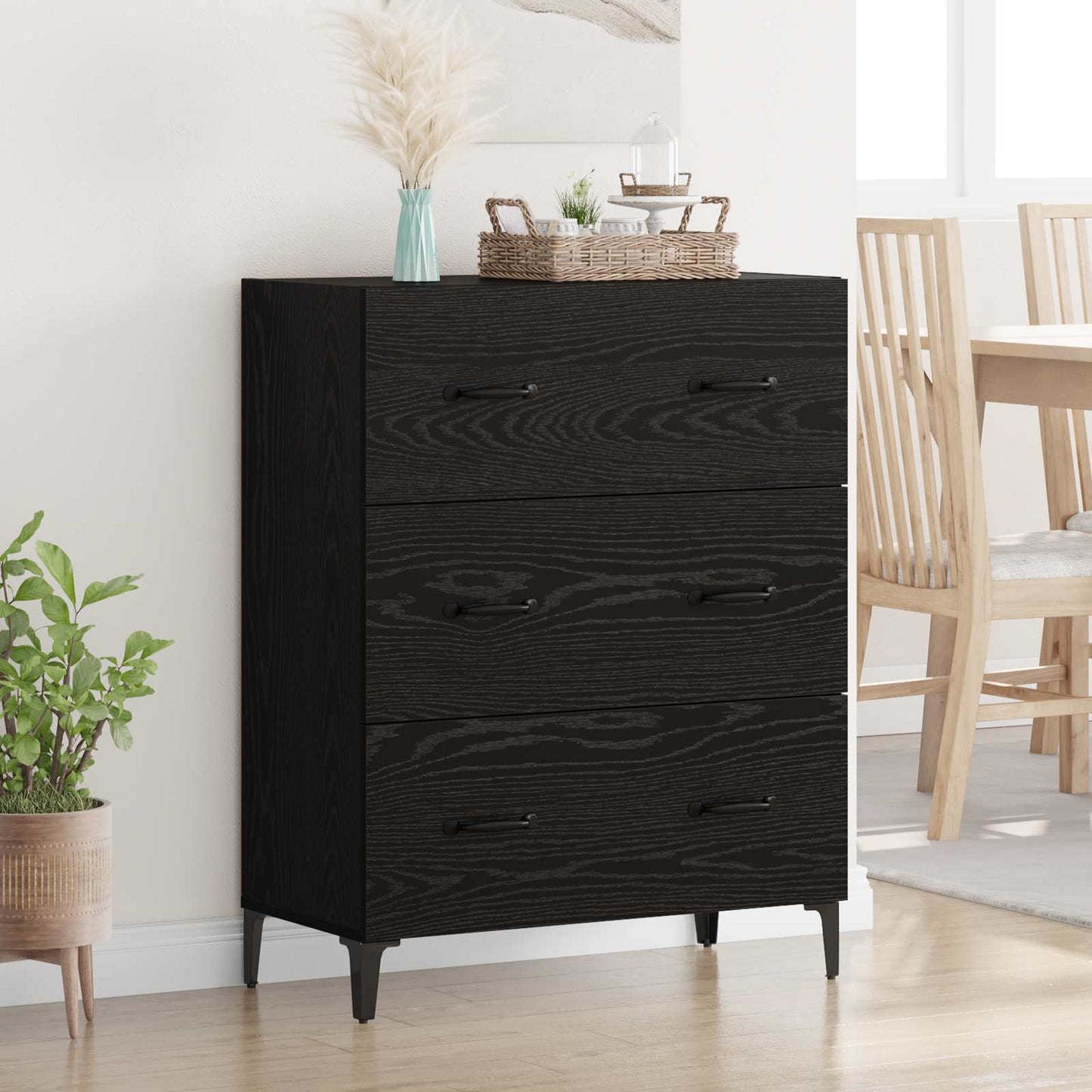 Serviesskap Svart Eik 69,5 x 34 x 90 cm Ingeniørtre og jern