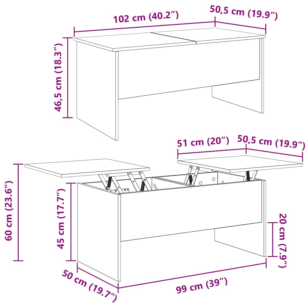 Kaffebord Gamle tre 102 x 50,5 x 46,5 cm Konstruert tre