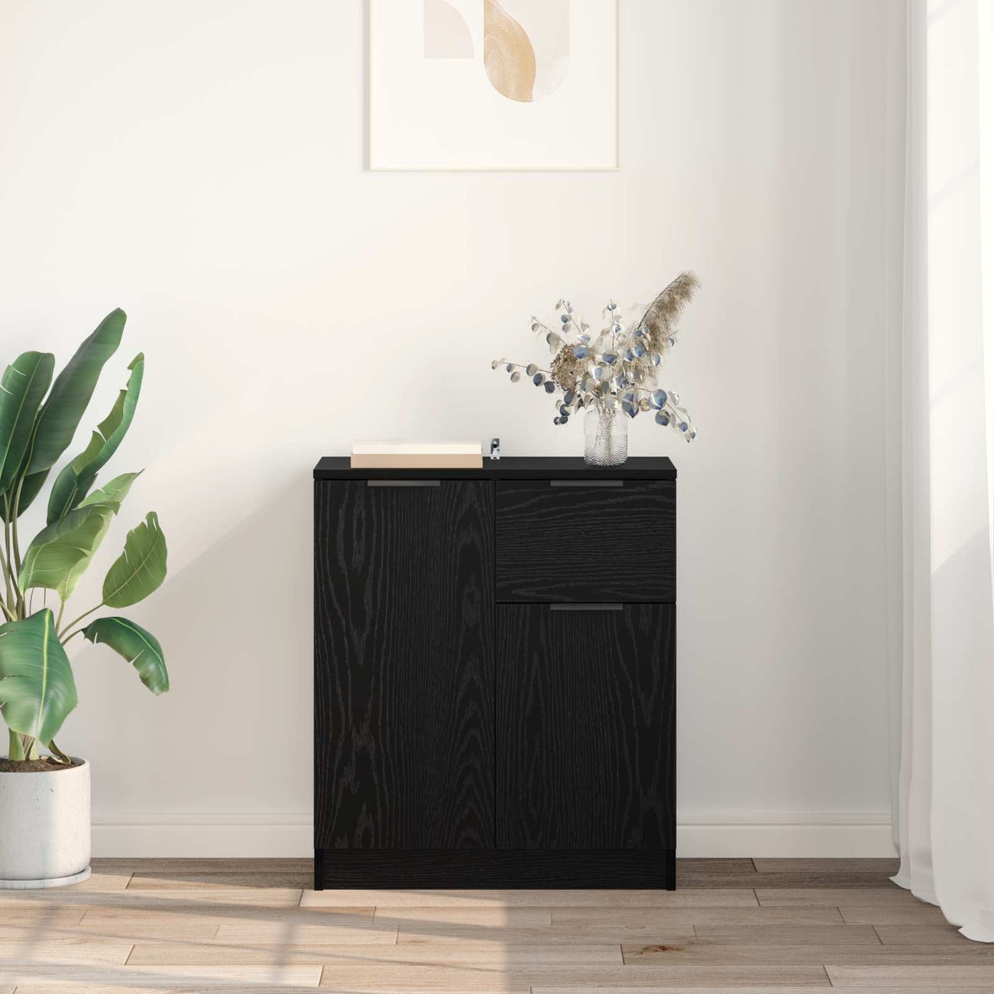Serviesskap med skuff Svart Eik 60 x 30 x 70 cm Konstruert tre