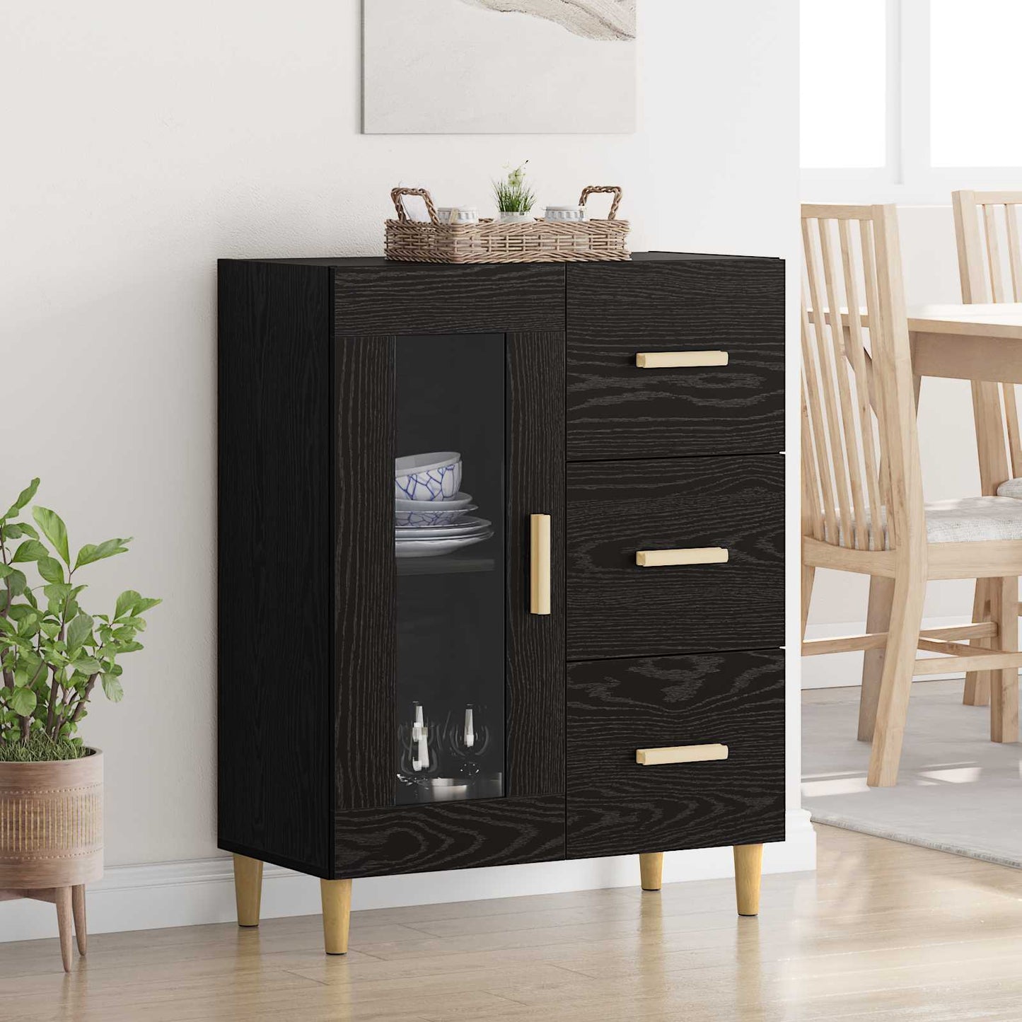 Serviesskap Svart Eik 69,5 x 34 x 90 cm Konstruert tre