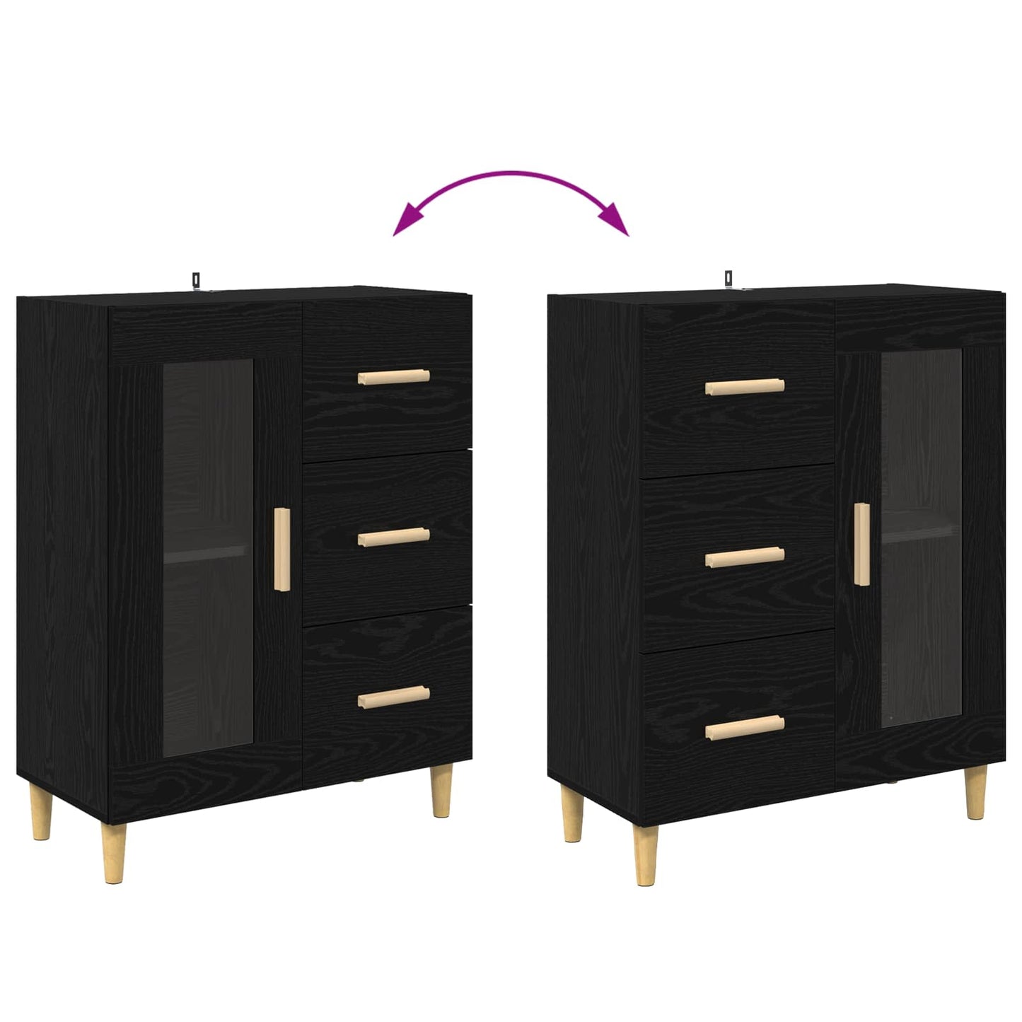 Serviesskap Svart Eik 69,5 x 34 x 90 cm Konstruert tre