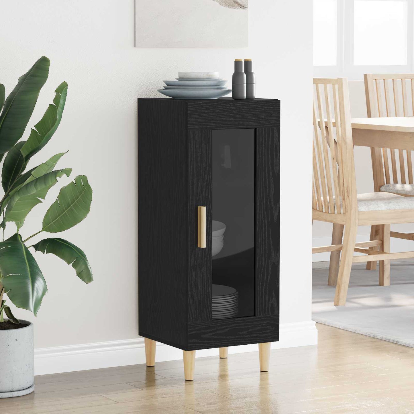 Serviesskap Svart Eik 34,5 x 32,5 x 90 cm Konstruert tre