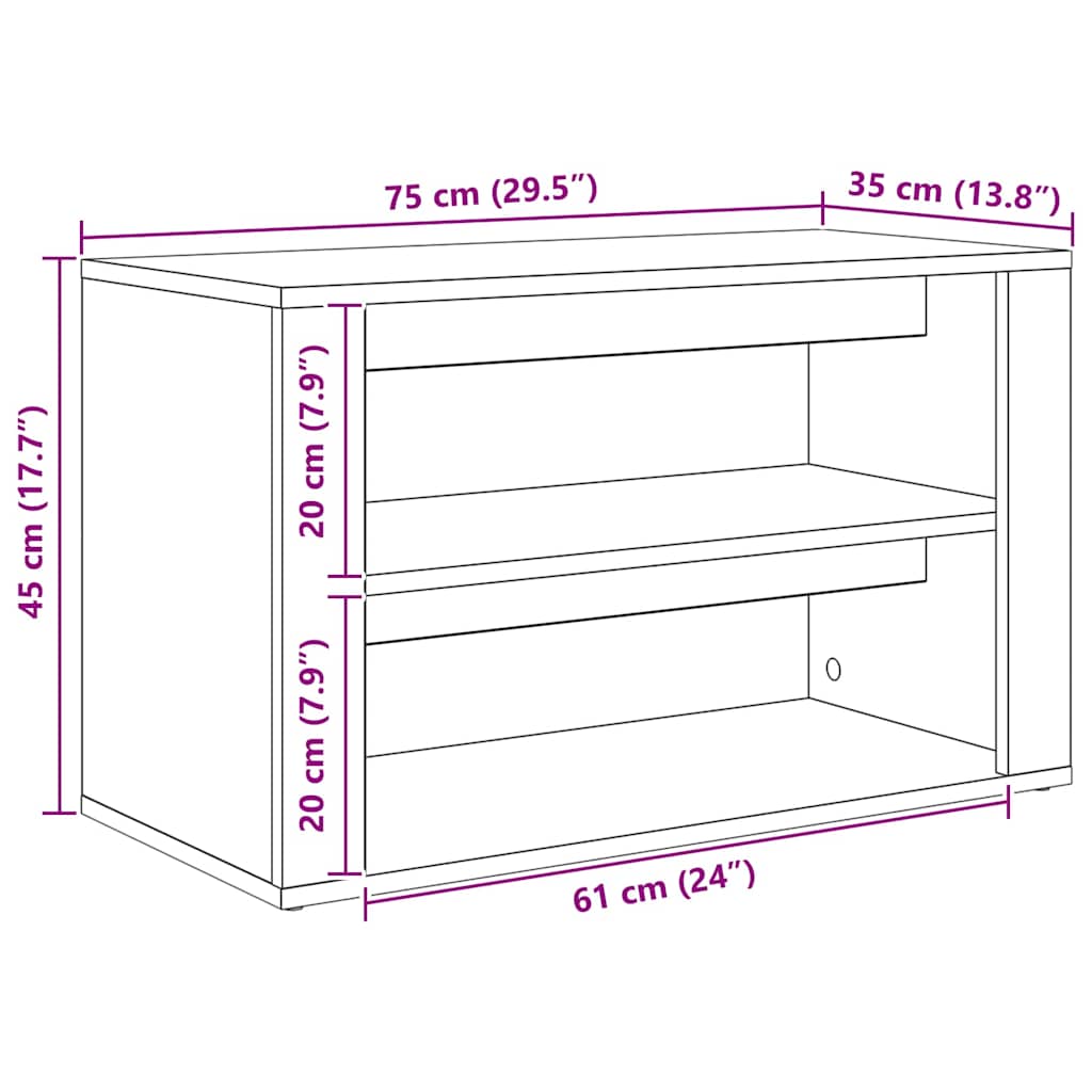 Sko Hylle med hylle Gammelt tre 75 x 35 x 45 cm Konstruert tre