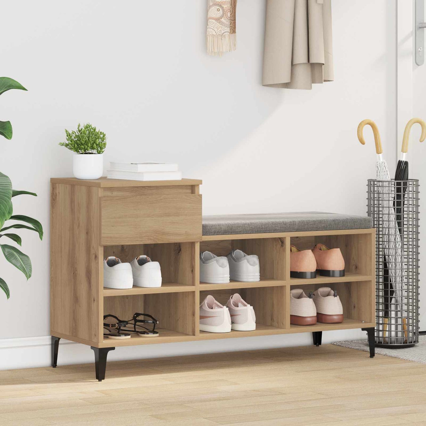 Sko Skap med skuff artisan eik 102 x 36 x 60 cm Konstruert tre