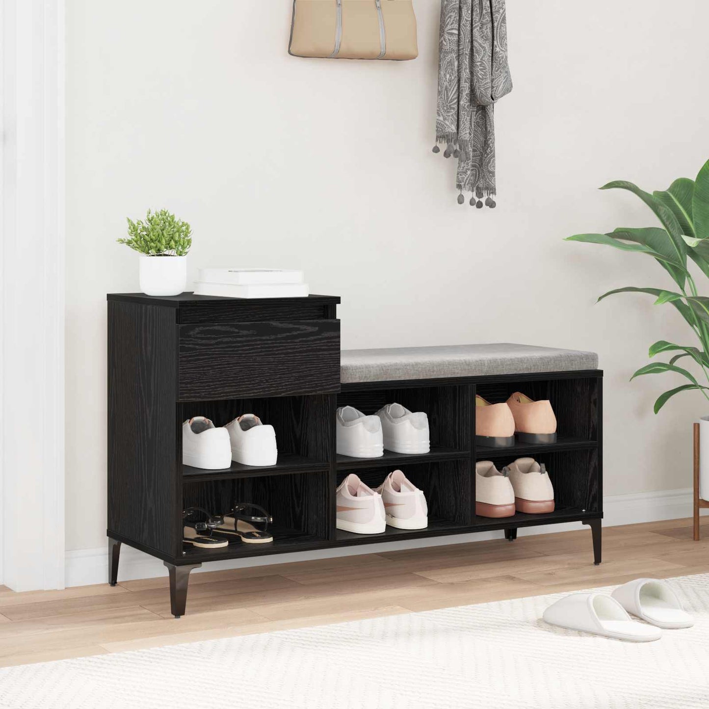 Sko Skap med skuff Svart eik 102 x 36 x 60 cm Konstruert tre