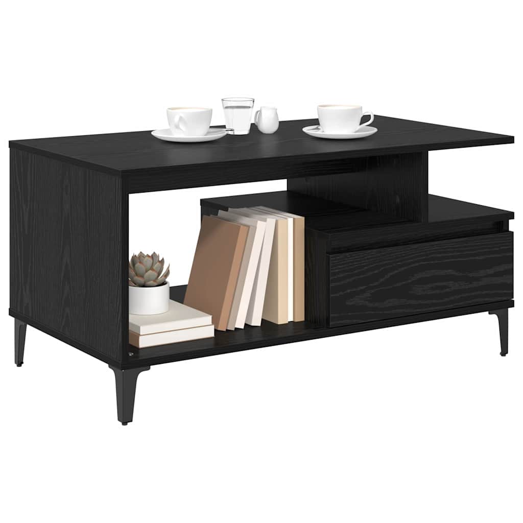 Kaffebord med skuff Svart Eik 90 x 49 x 45 cm Konstruert tre