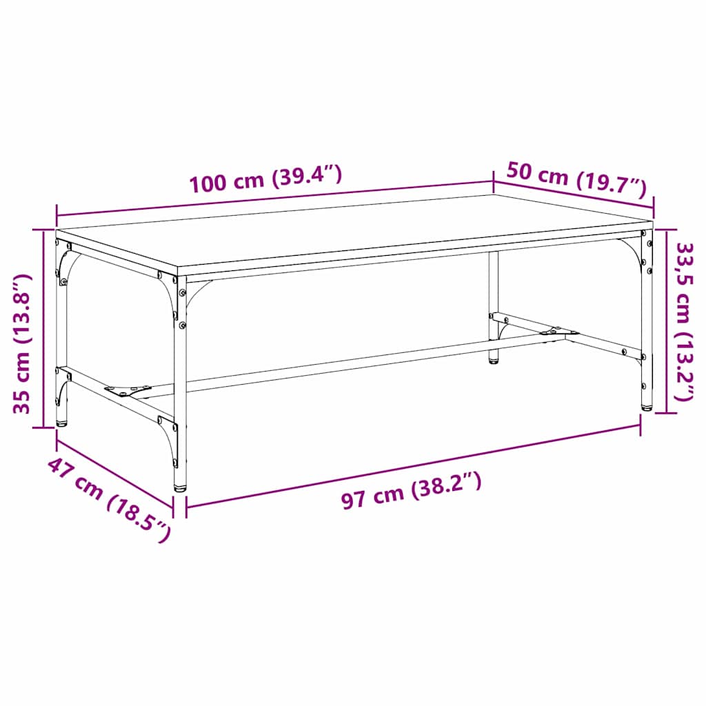 Kaffebord Svart Eik 100 x 50 x 35 cm Konstruert tre
