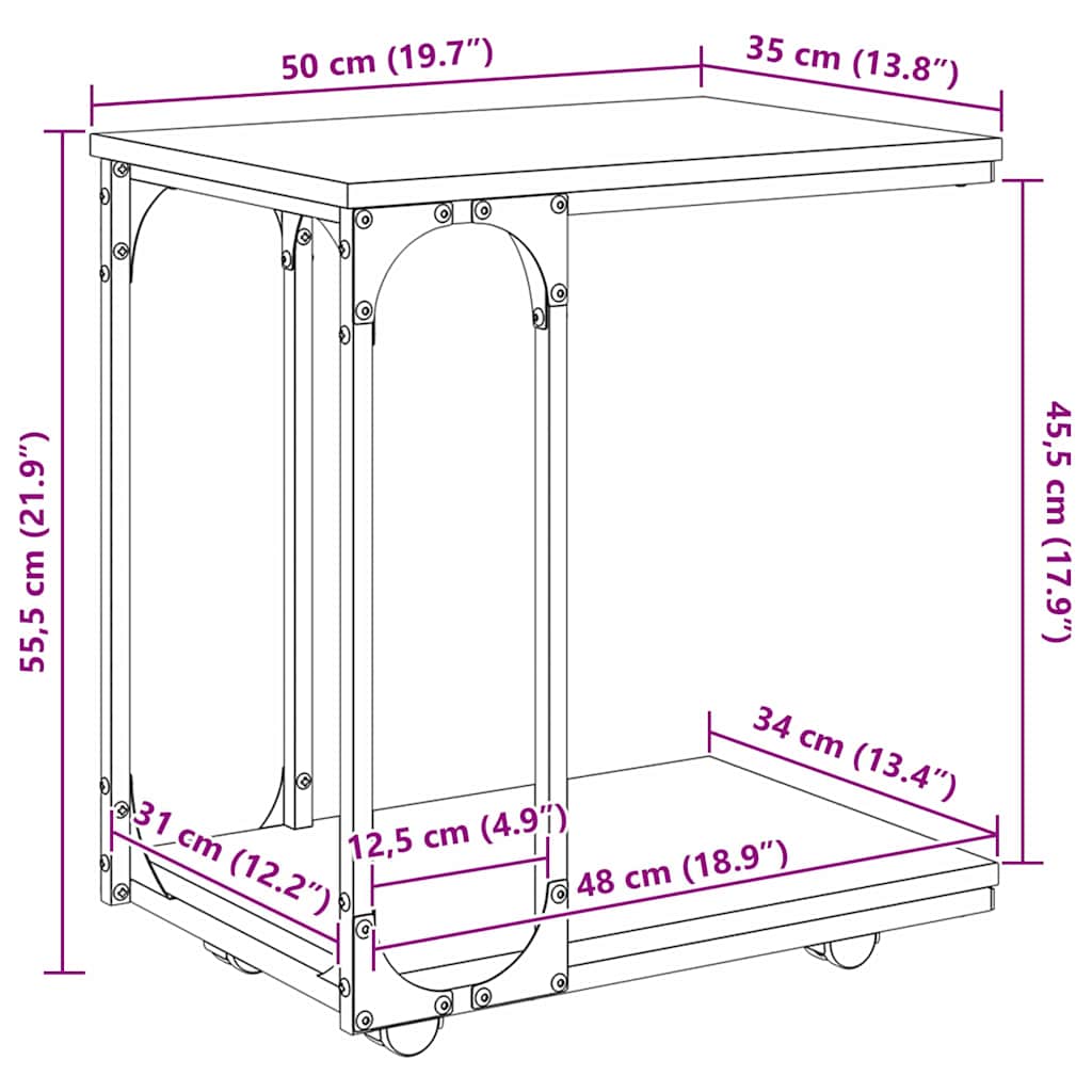 Sidetabell med hylle Svart Eik 50 x 35 x 55.5 cm Konstruert tre