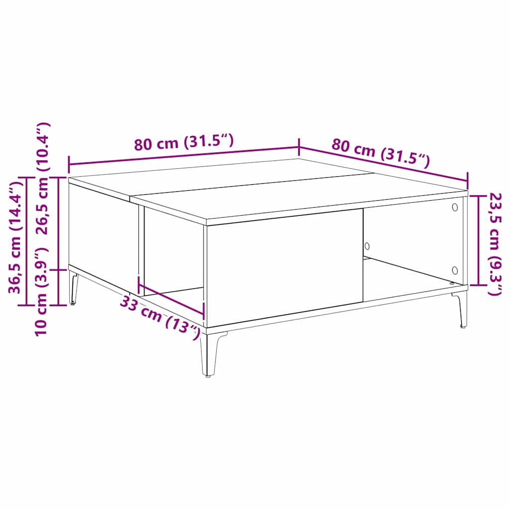 Kaffebord Artisan Eik 80 x 80 x 36,5 cm Konstruert tre