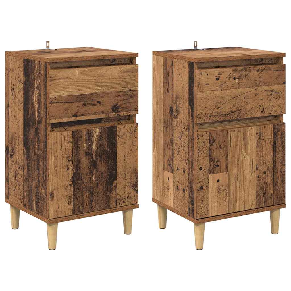 Nattbordskap 2 pcs Gammelt tre 40 x 35 x 70 cm Konstruert tre