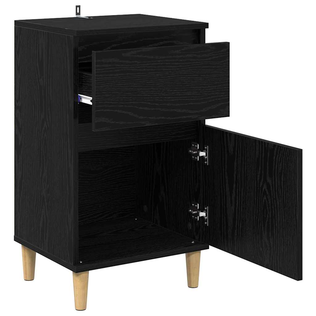 Nattbordskap med skuff Svart Eik 40 x 35 x 70 cm Konstruert tre