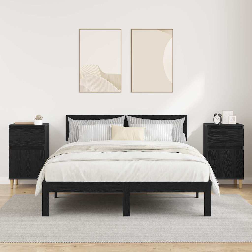 Nattbordskap 2 pcs Svart Eik 40 x 35 x 70 cm Konstruert tre