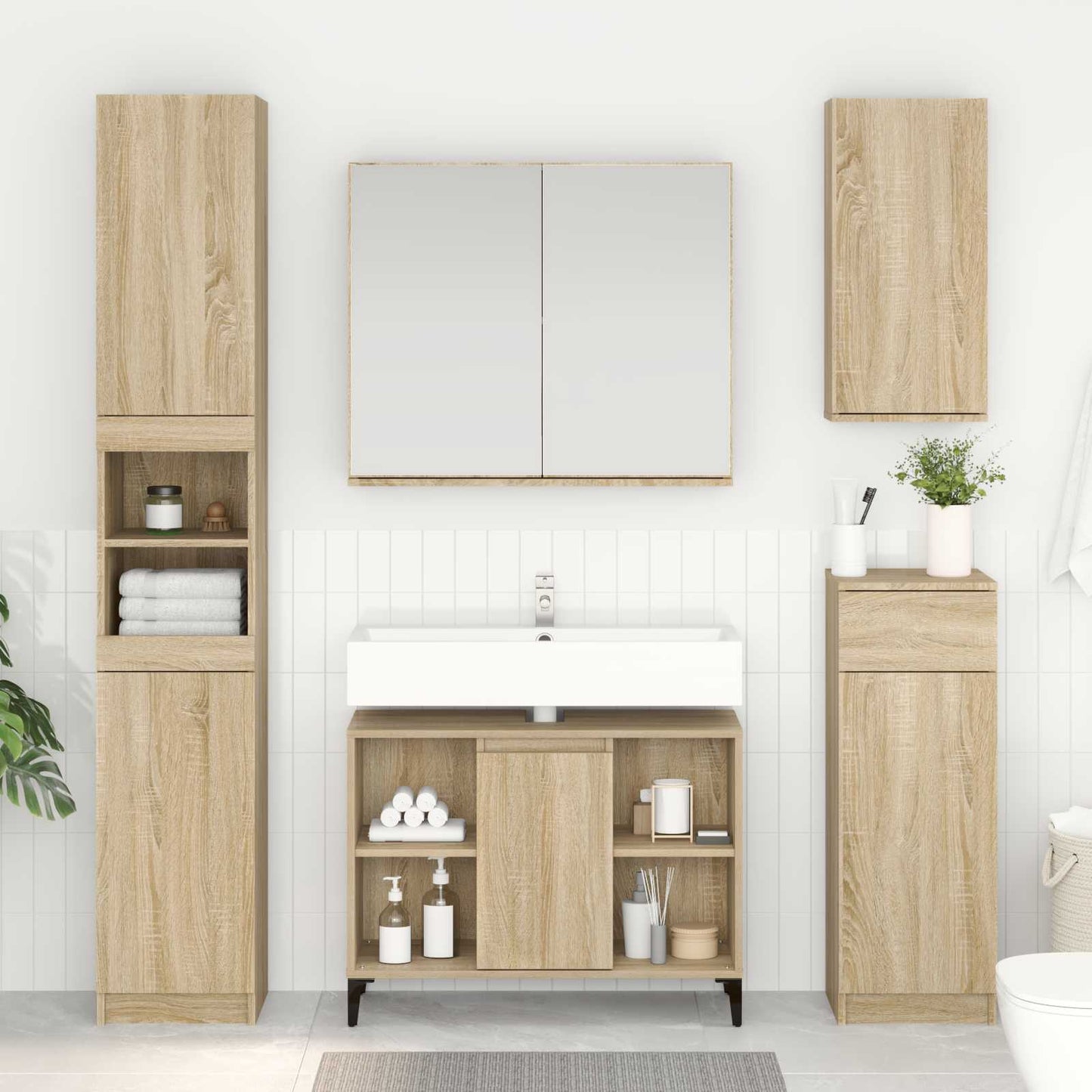 Vaskeskap Sonoma eik 80 x 33 x 60 cm Ingeniørtre og jern