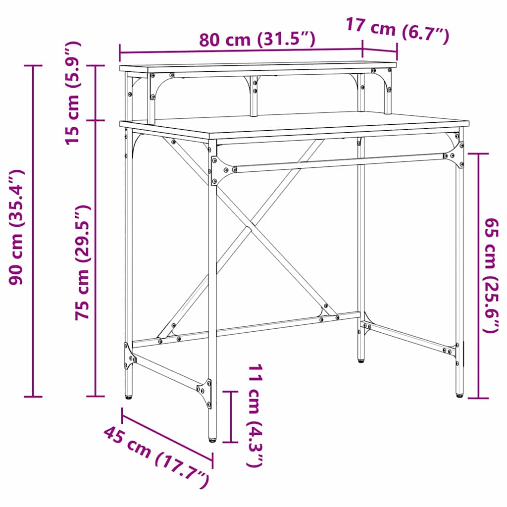 Skrivebord Artisan Eik 80 x 50 x 90 cm Konstruert tre