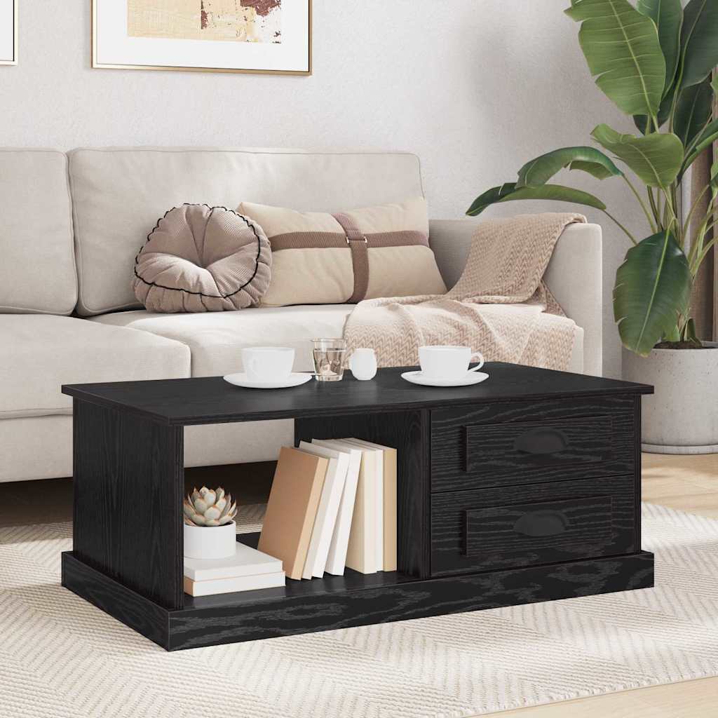 Kaffebord med skuff Svart Eik 90 x 50 x 35 cm Konstruert tre