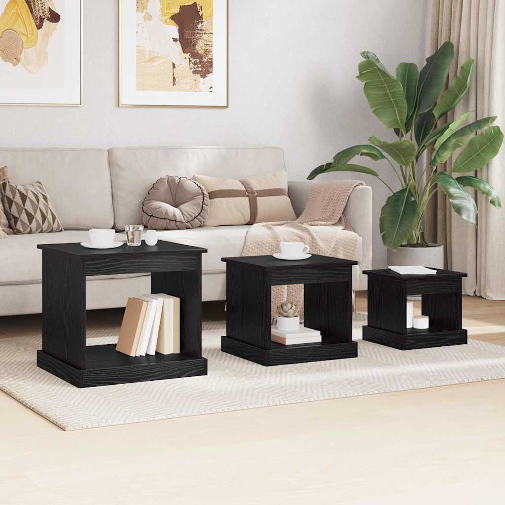 Kaffebord 3 pcs Svart Eik Konstruert tre