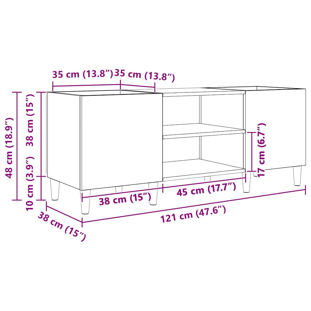 Plateskap Svart Eik 121 x 38 x 48 cm Konstruert tre