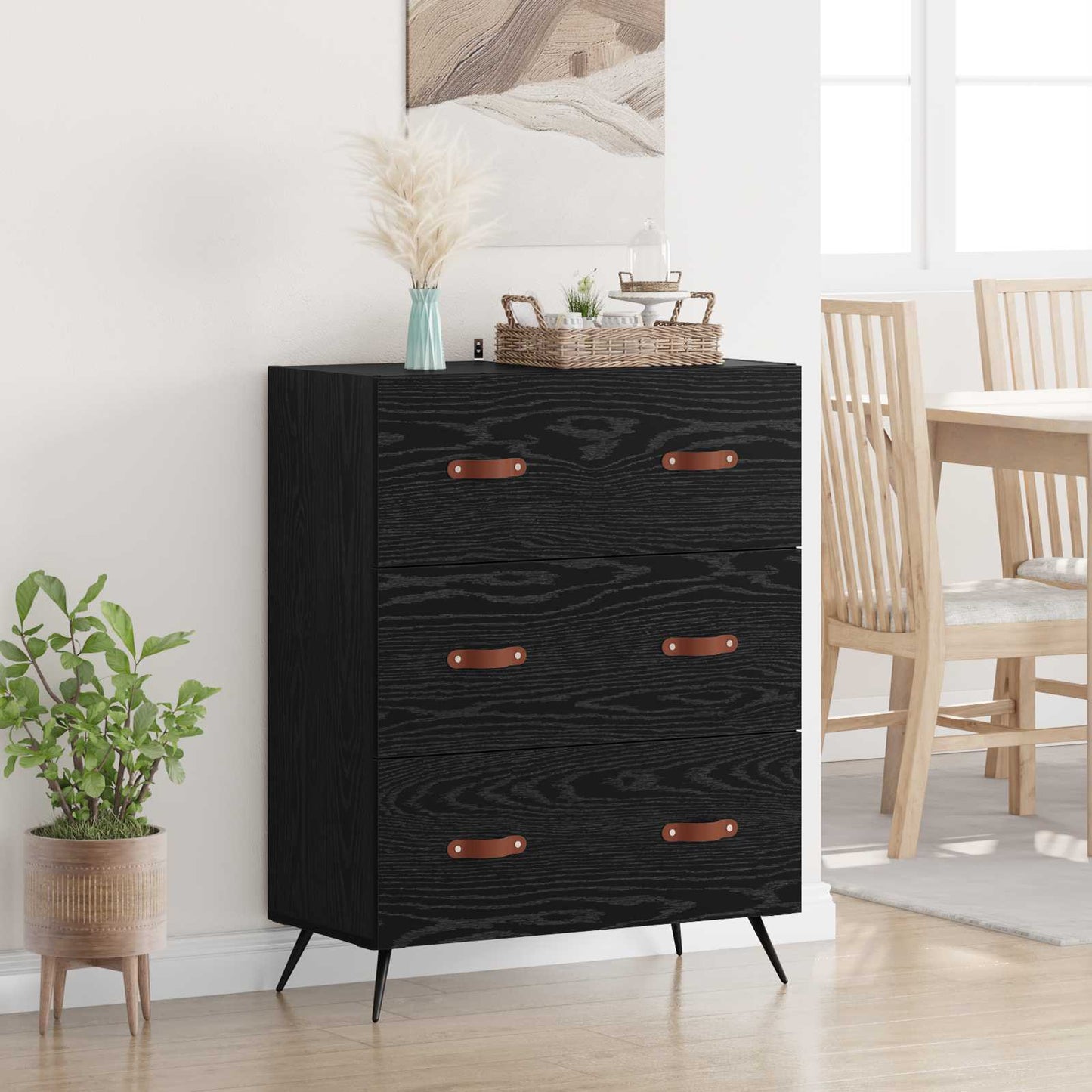 Kommode med skuff Svart Eik 69,5 x 34 x 90 cm Konstruert tre