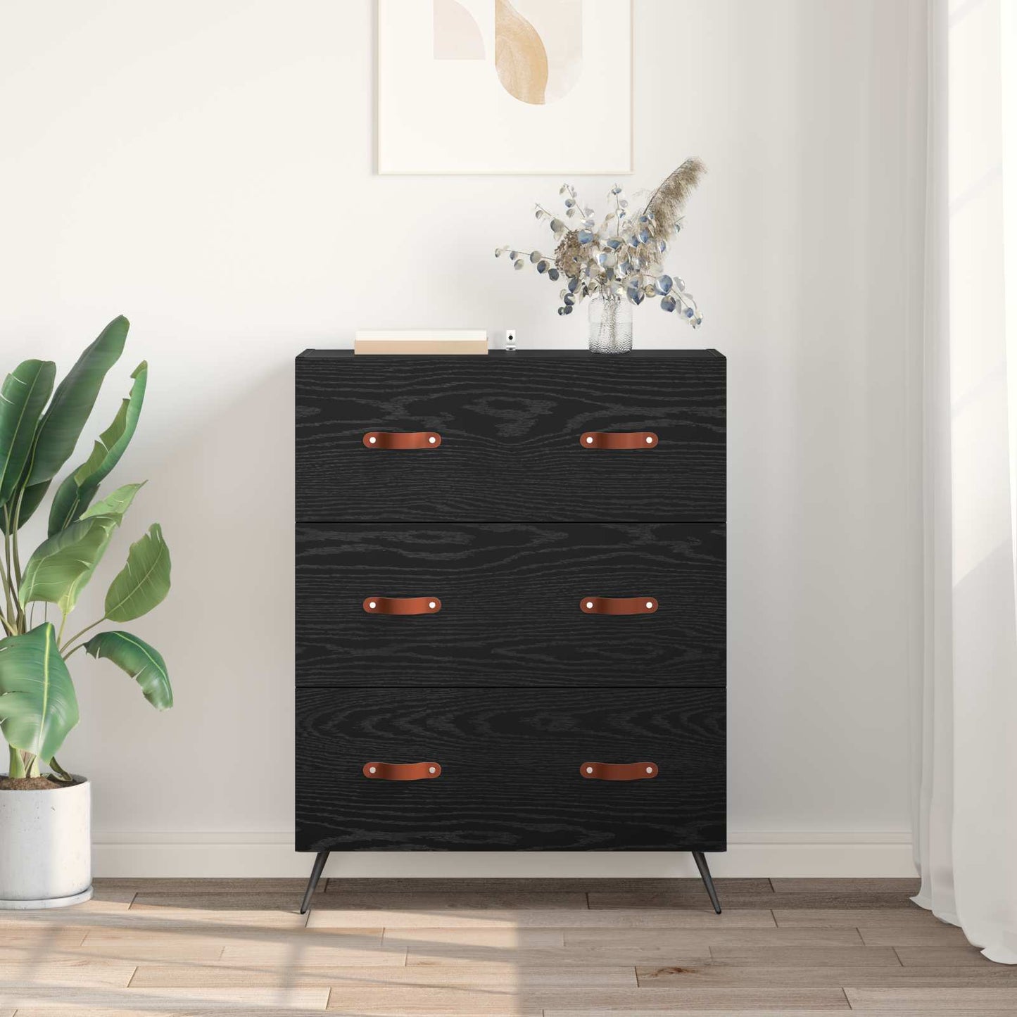 Kommode med skuff Svart Eik 69,5 x 34 x 90 cm Konstruert tre