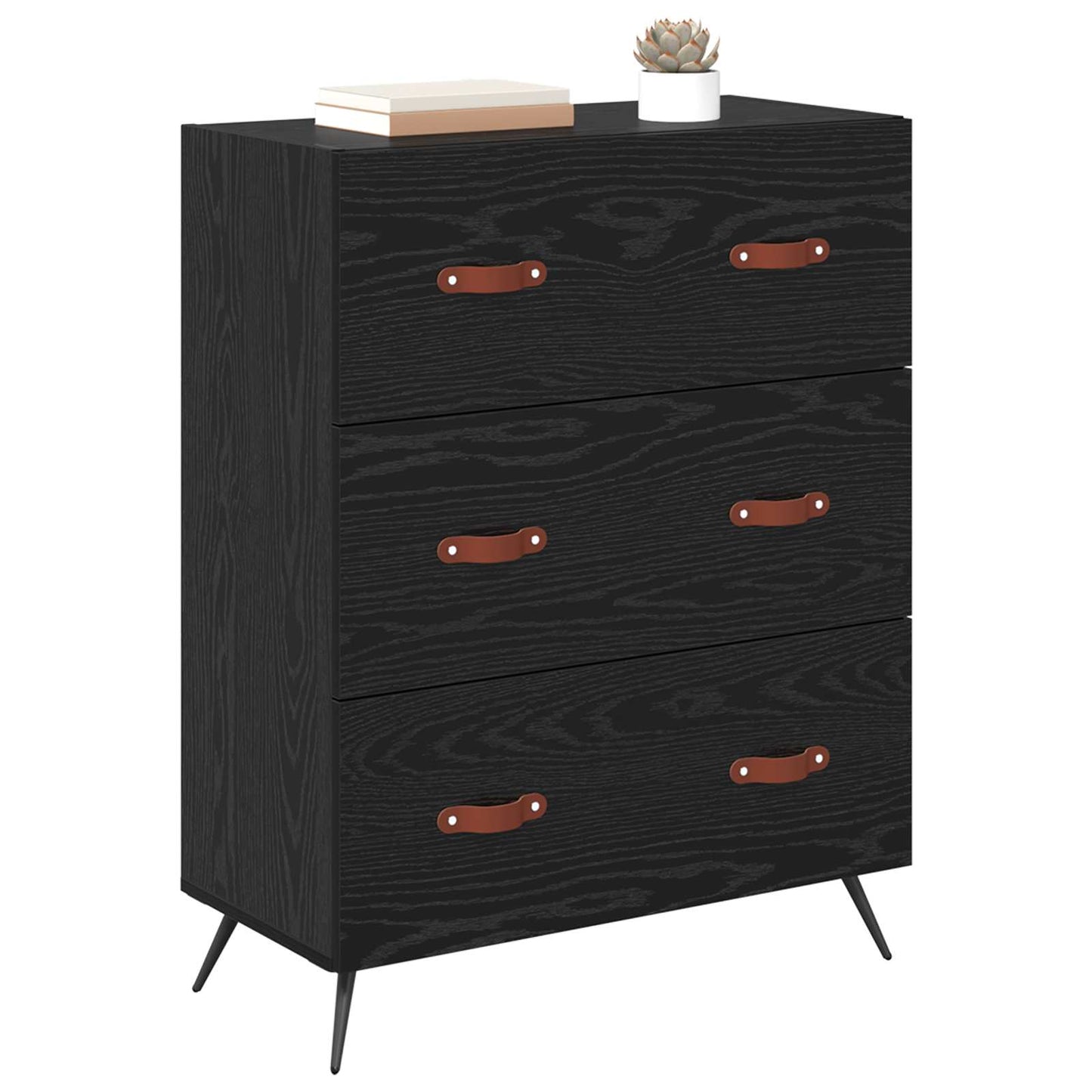 Kommode med skuff Svart Eik 69,5 x 34 x 90 cm Konstruert tre