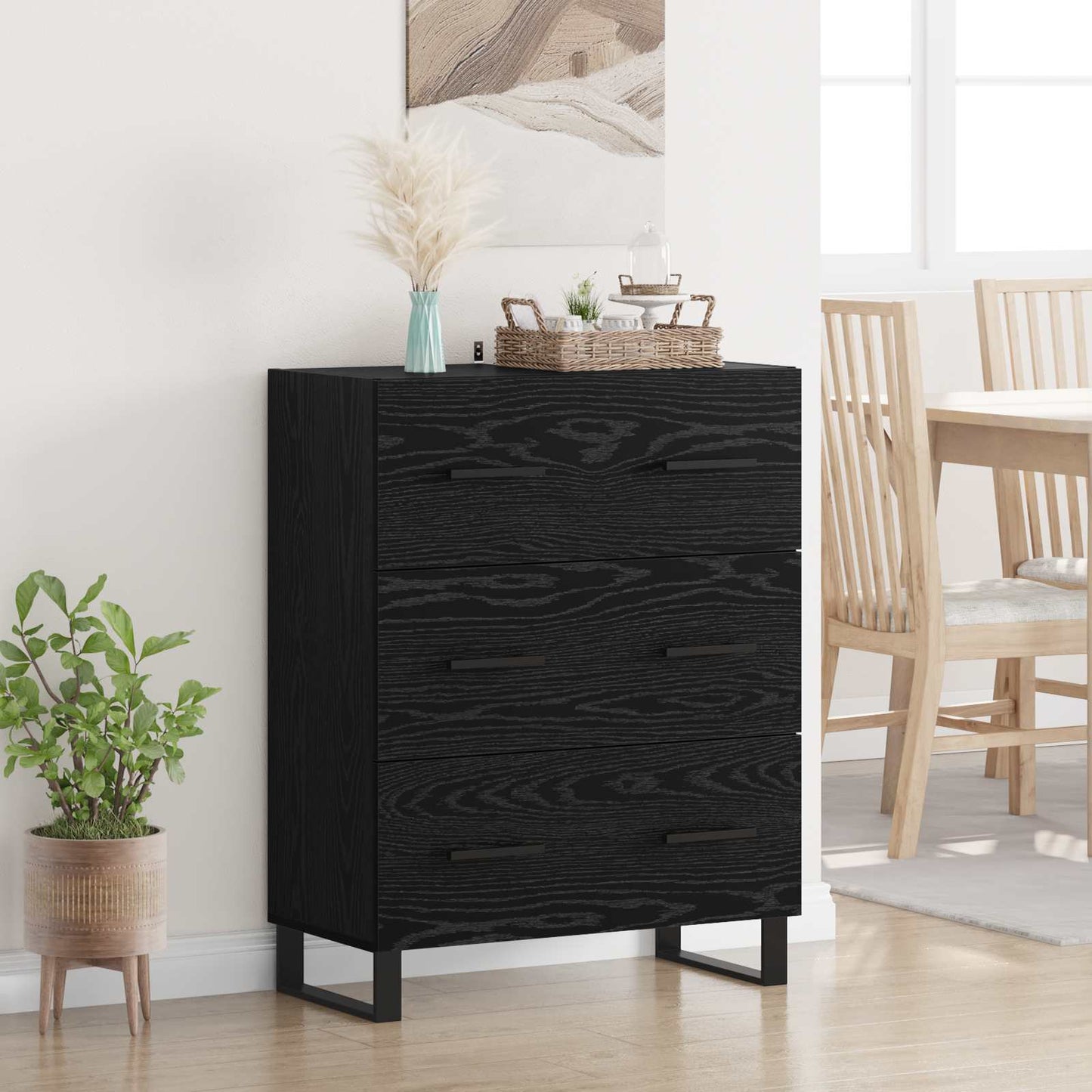 Serviesskap Svart Eik 69,5 x 34 x 90 cm Ingeniørtre og jern