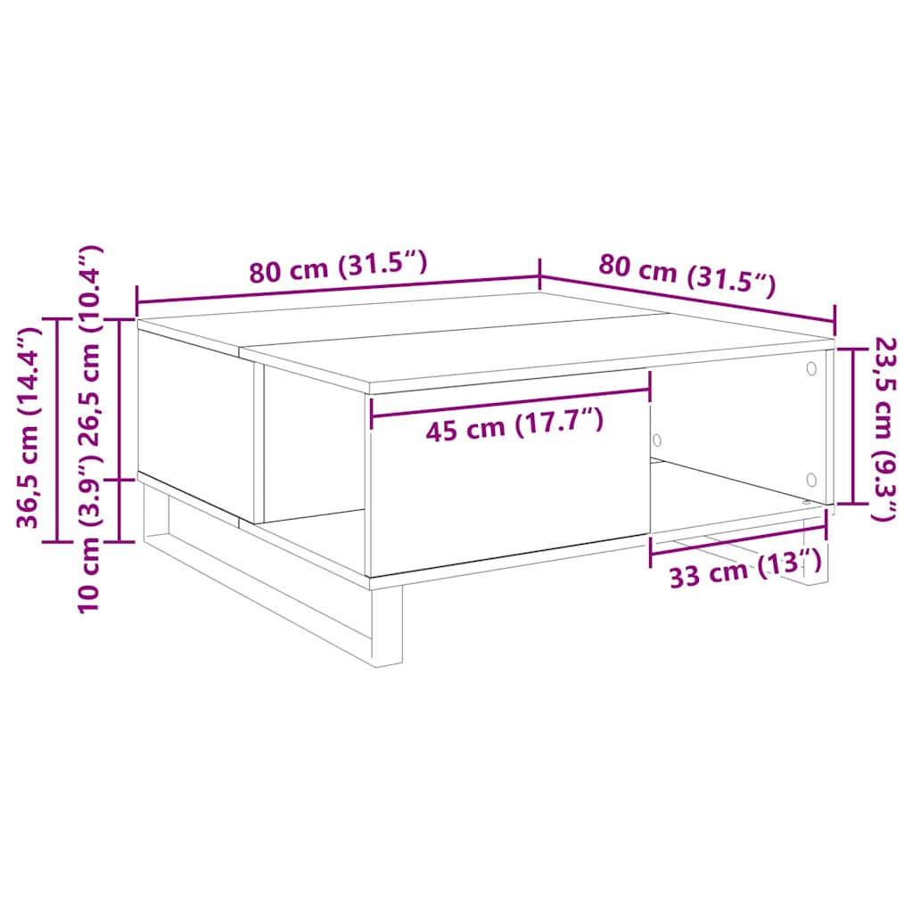 Kaffebord Svart Eik 80 x 80 x 36,5 cm Konstruert tre
