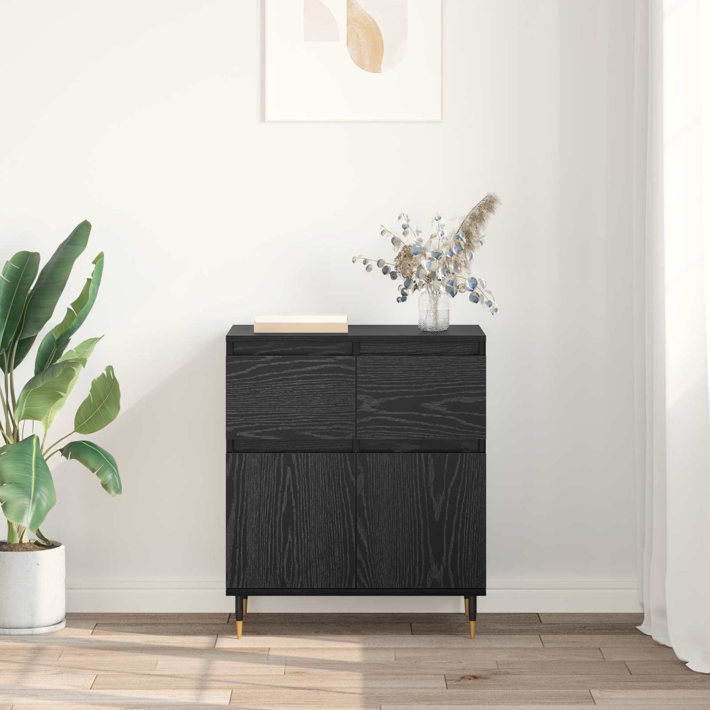 Serviesskap Svart Eik 60 x 35 x 70 cm Ingeniørtre og jern