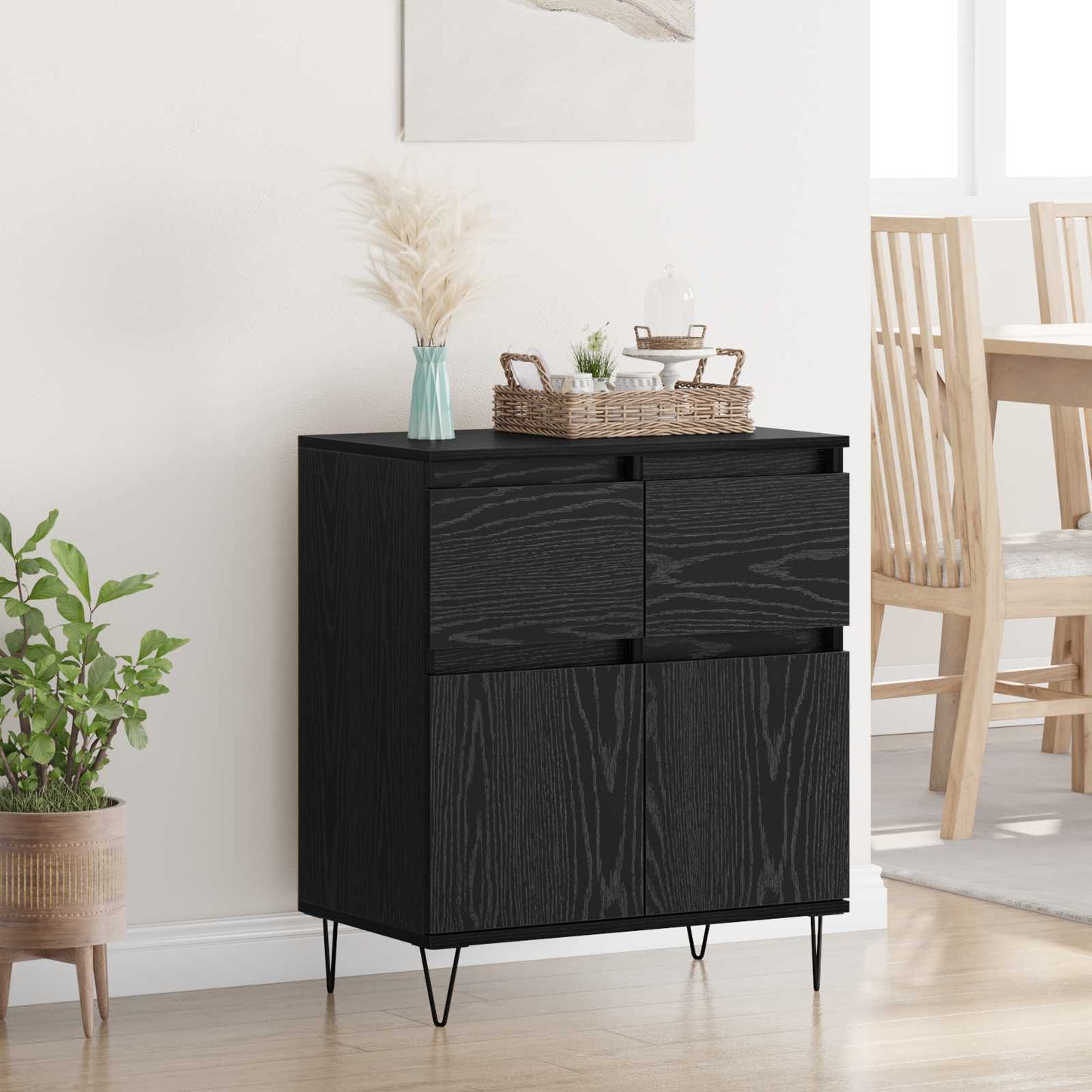 Serviesskap Svart Eik 60 x 35 x 70 cm Ingeniørtre og jern