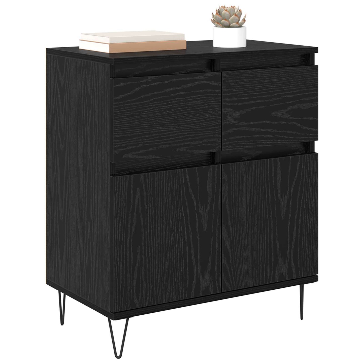 Serviesskap Svart Eik 60 x 35 x 70 cm Ingeniørtre og jern