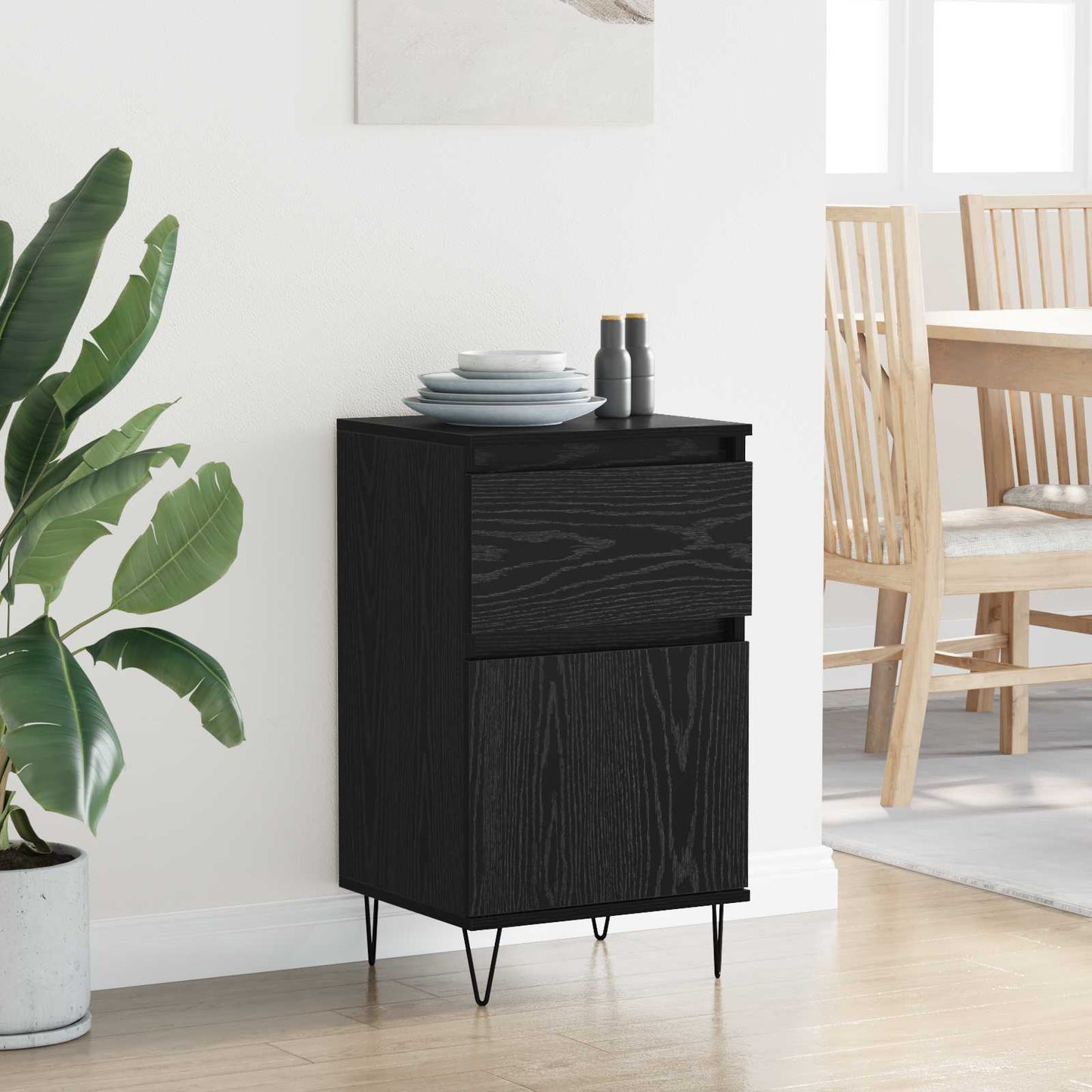 Serviesskap med skuff Svart eik 35 x 40 x 70 cm Konstruert tre