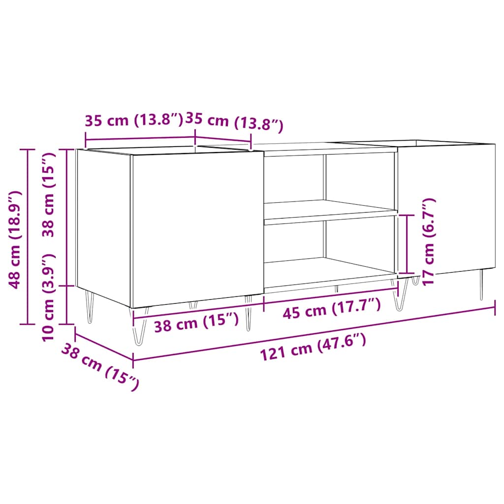 Plateskap Svart Eik 121 x 38 x 48 cm Ingeniørtre og jern