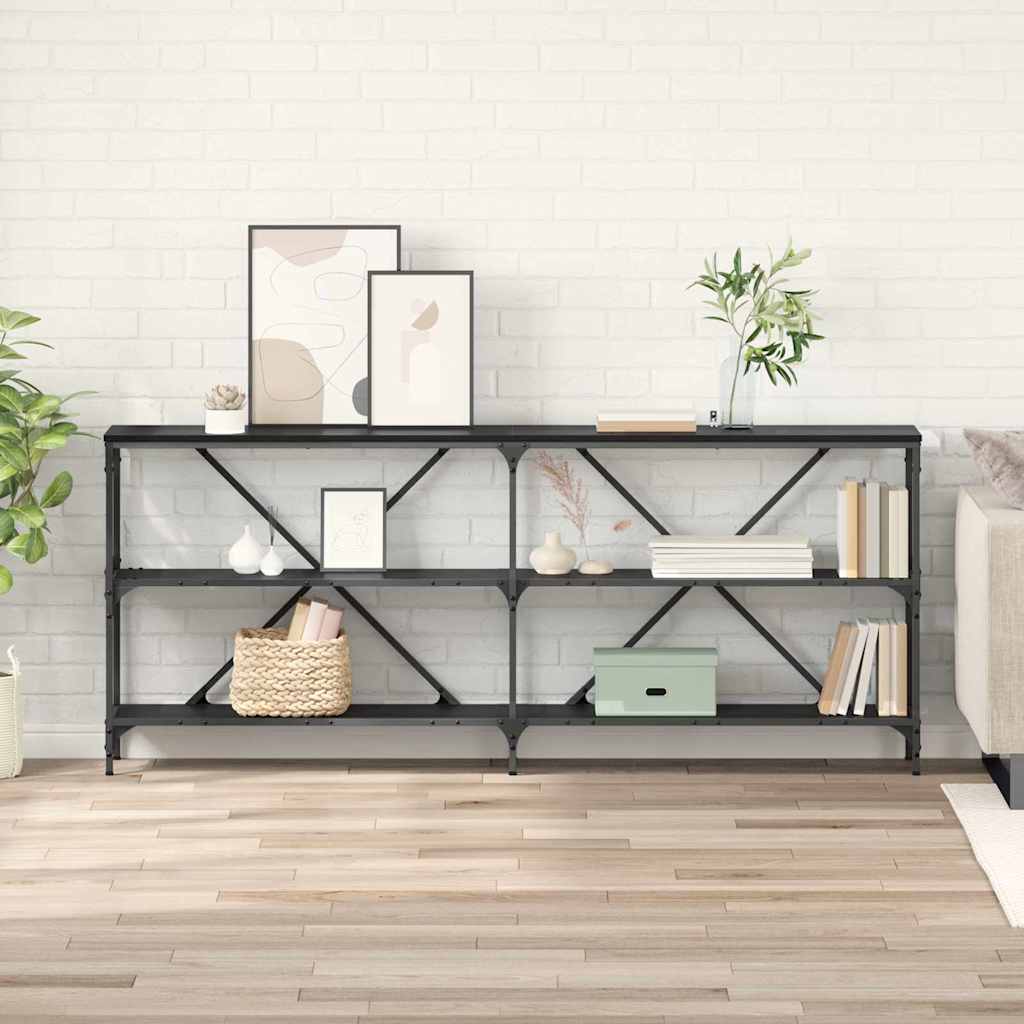Konsollbord med hylle Svart Eik 180 x 30 x 75 cm Konstruert tre