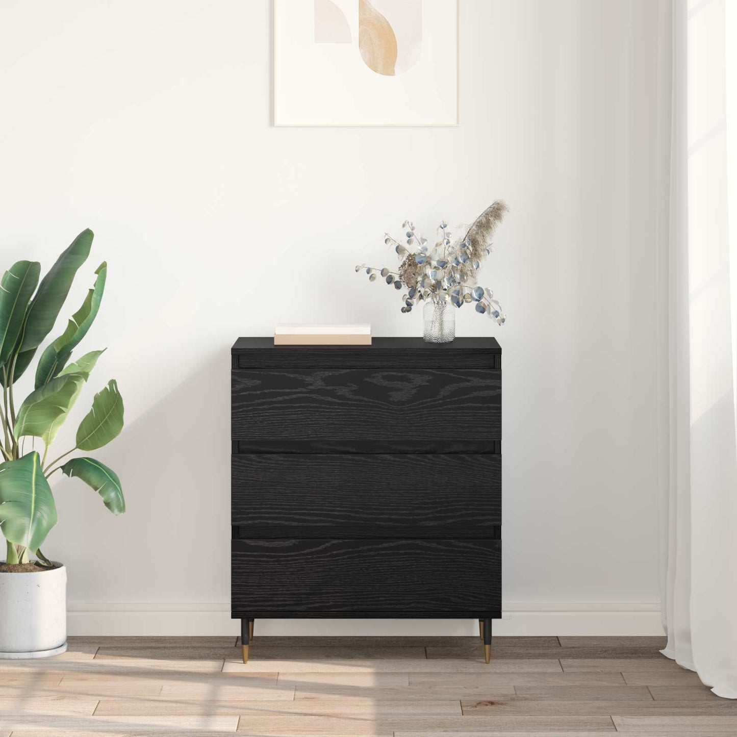 Serviesskap med skuff Svart Eik 60 x 35 x 70 cm Konstruert tre