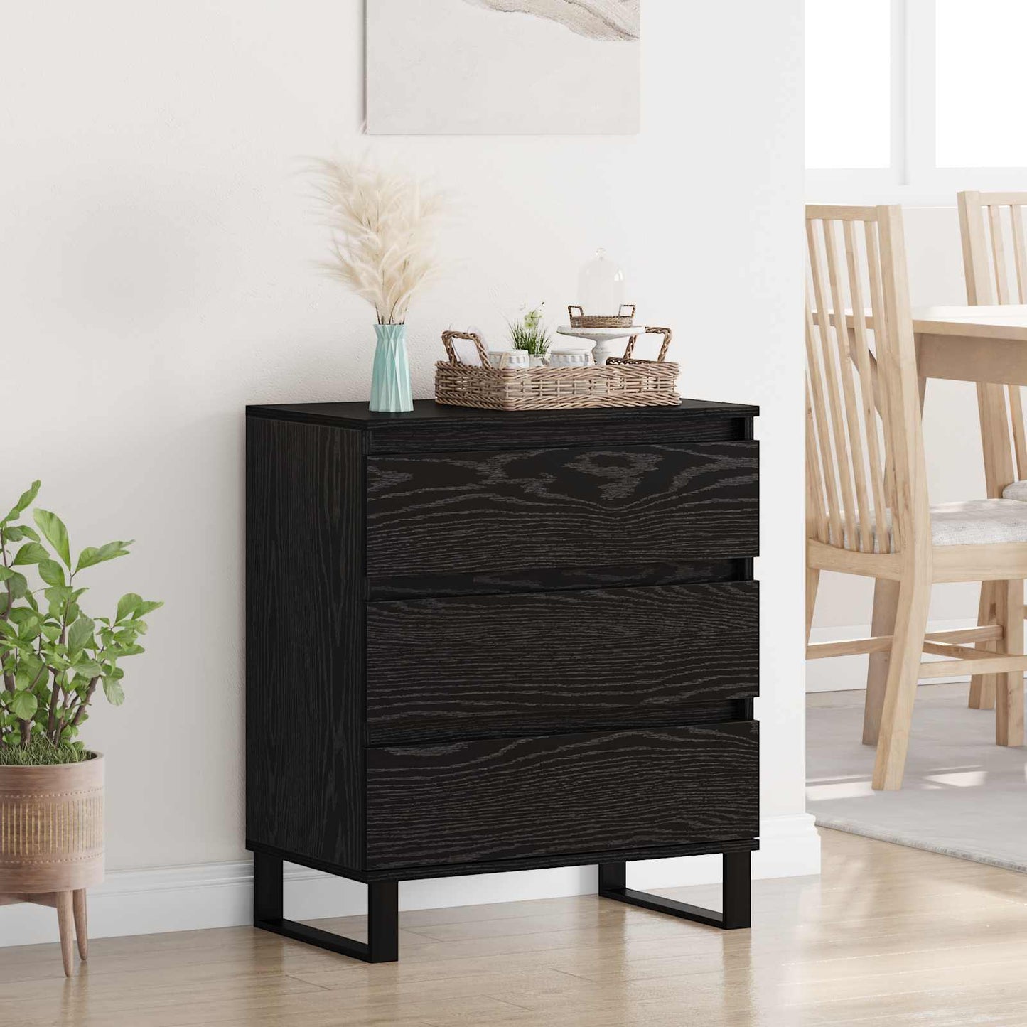 Serviesskap med skuff Svart Eik 60 x 35 x 70 cm Konstruert tre