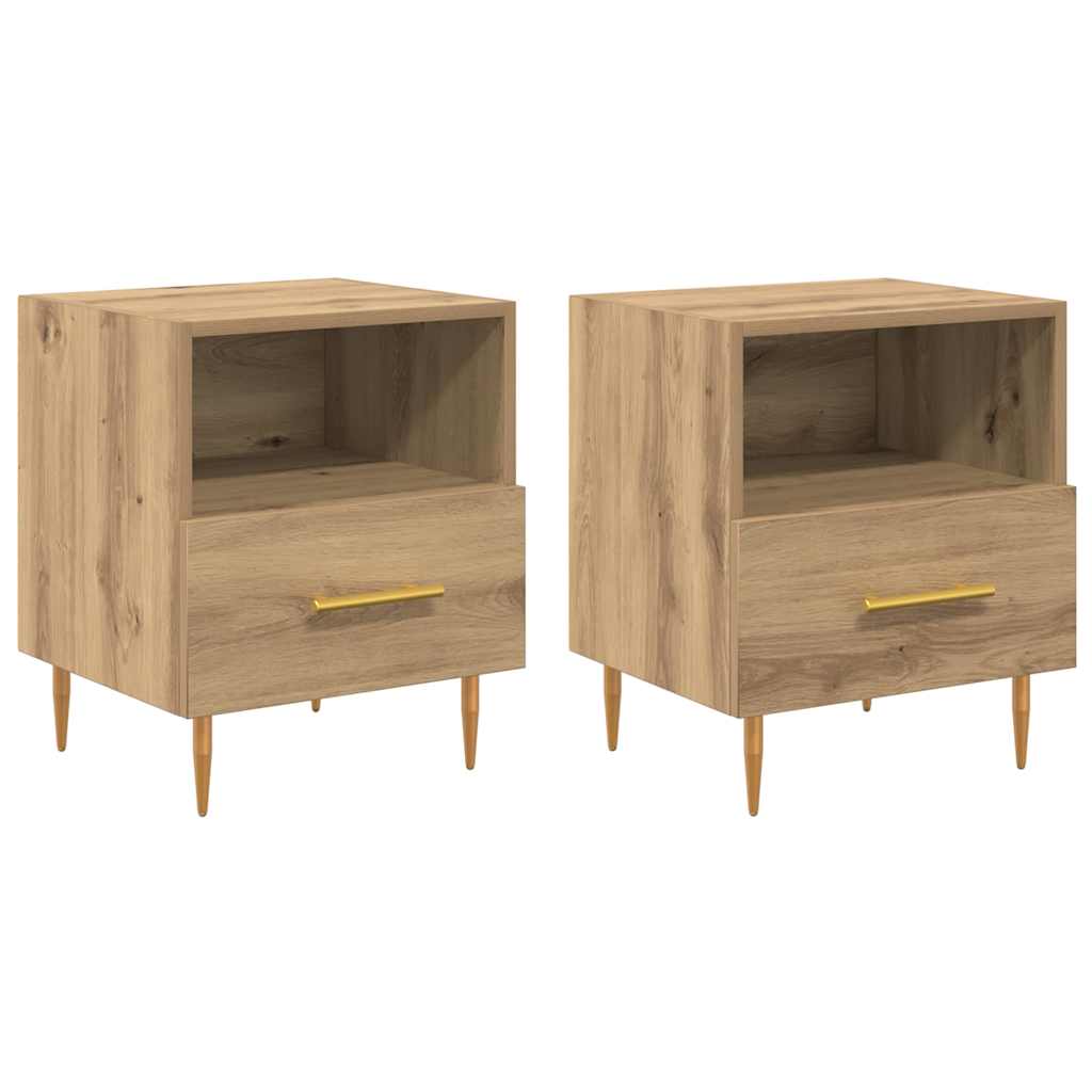 Nattbord med skuff 2 pcs Brun 40 x 35 x 47.5 cm Konstruert tre