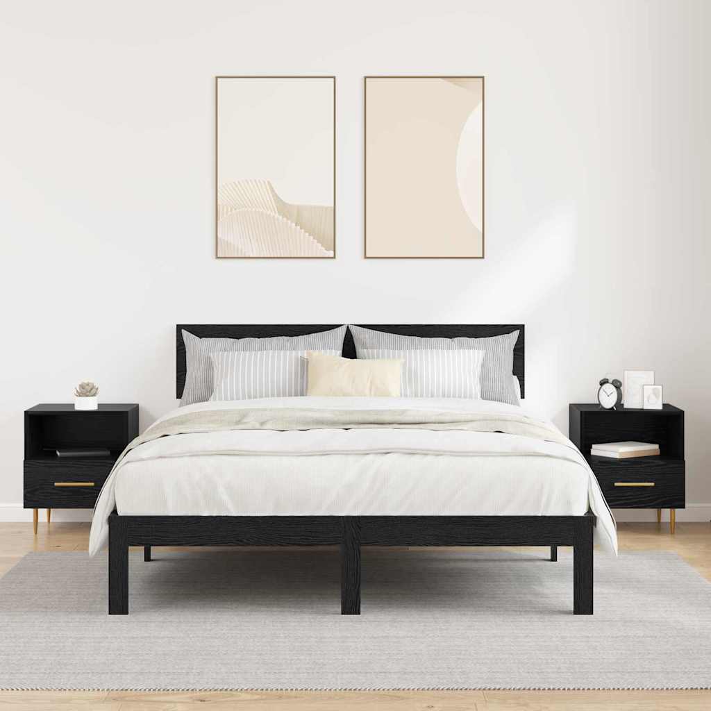 Nattbord med skuff 2 pcs Svart 40 x 35 x 47,5 cm Konstruert tre