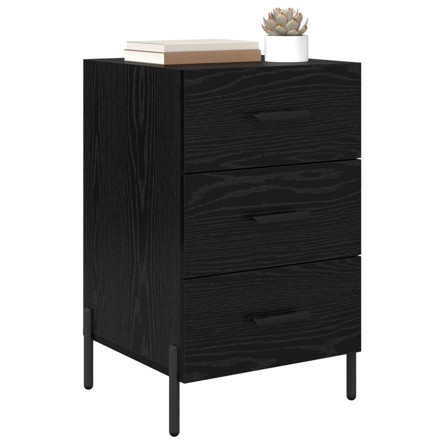 Nattbordskap med skuff Svart Eik 40 x 40 x 66 cm Konstruert tre